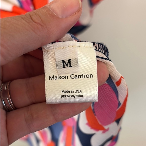 Red, Pink and Blue Blouse with Tie Front and Flutter Sleeves - Picture 4 of 6